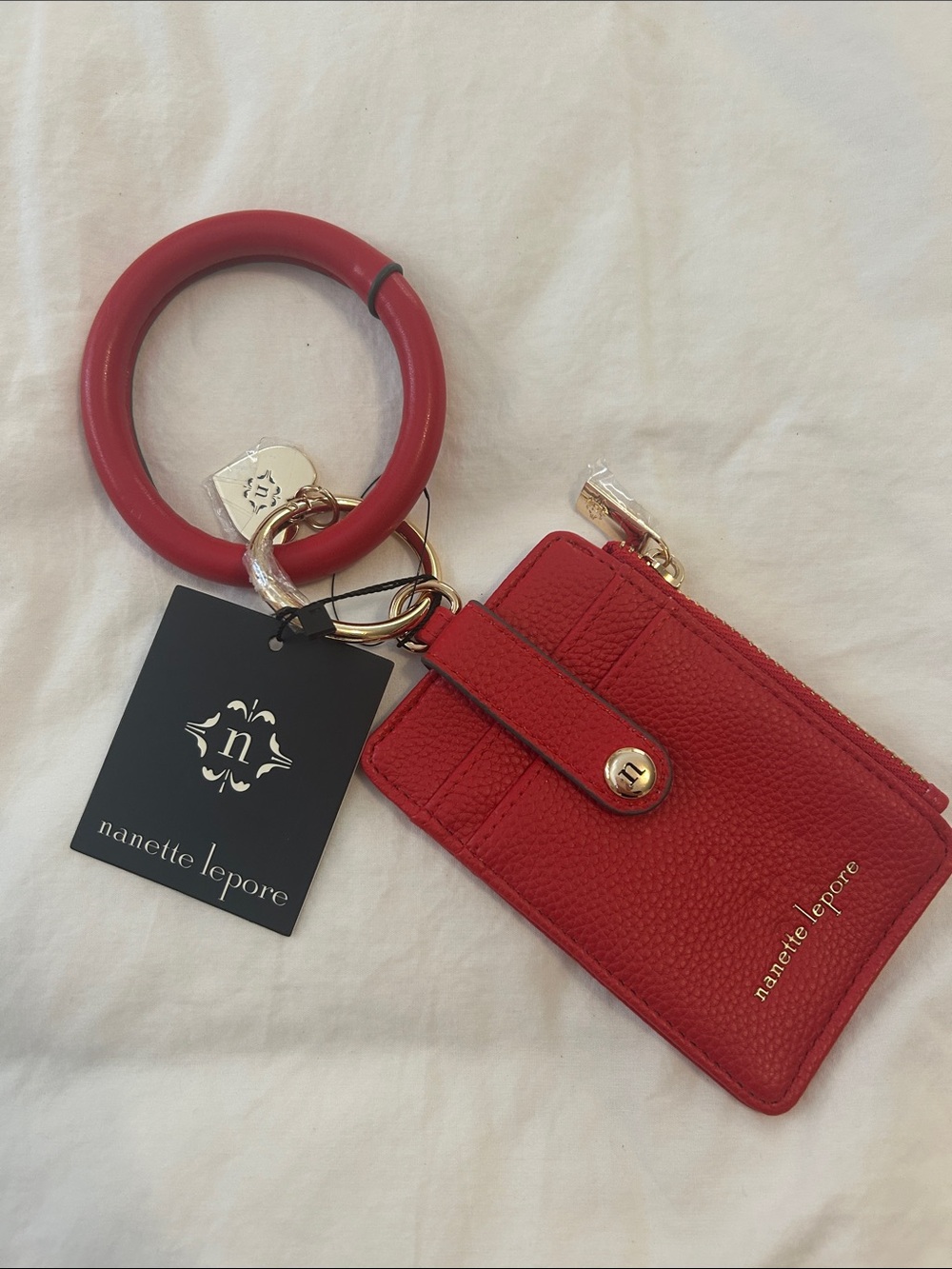 Nanette Lepore Red Wristlet Card Holder with Keyring Bangle